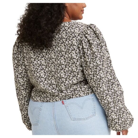 Levi’s Blouse Embry Front Tie Top Sheer Black White Floral Blouse Plus Size 3XL - Picture 4 of 8